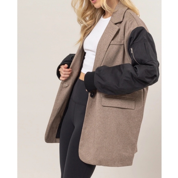 #412 SALE 🛑0550 S,M,L Boho Trendy Herringbone Mixed Media Blazer Jacket Coat - Picture 2 of 5